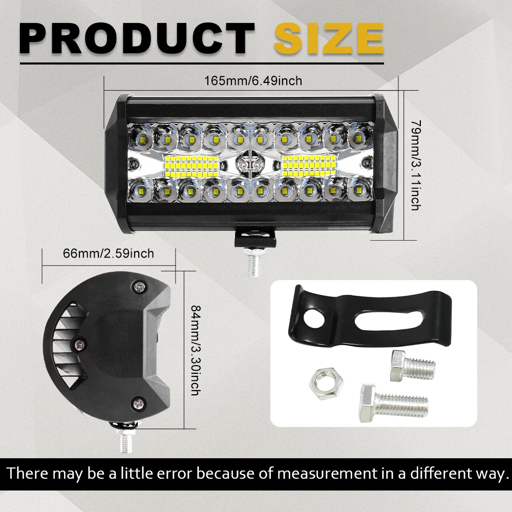 BraveWAY 7inch 20000LM LED Work Light Bar 6000K White Flood Spot 3 Rows Fog Driving ATV Truck 12V 24V IP68 for off-road use