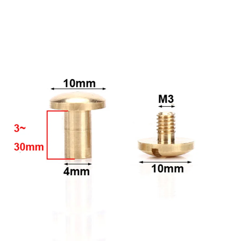 10pcs Solid Brass Binding Chicago Screws Nail Stud Rivets For Photo Album Leather Craft Studs Belt Wallet Fasteners 10mm cap