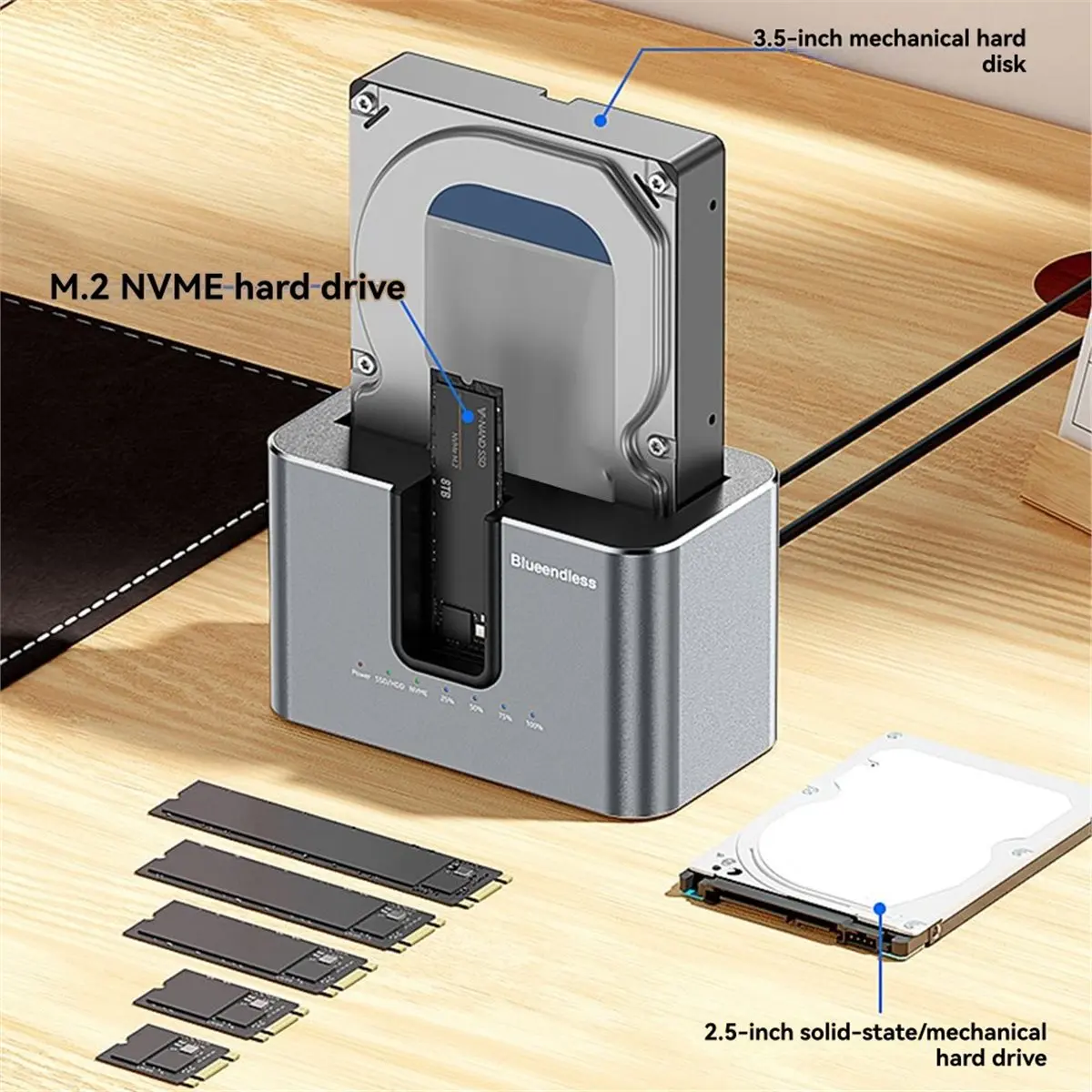 ABSF BLUEENDLESS M.2 NVME Solid-State Drive Enclosure Support Up to 28TB USB External Enclosure Case for 2.5/3.5 in SATA EU Plug