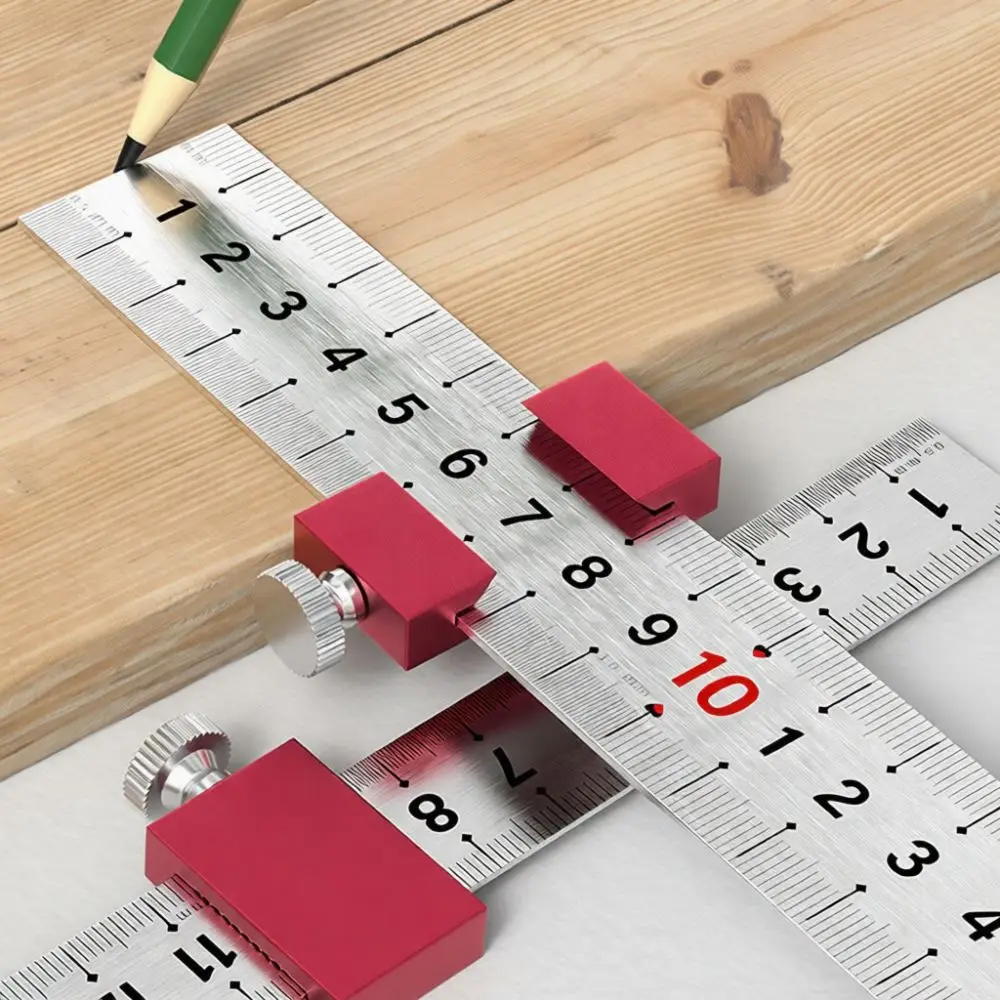 Woodworking Steel Ruler Positioning Block Aluminum Scriber Fixed Slider Layout Measuring Gauge Marking Tool Metal