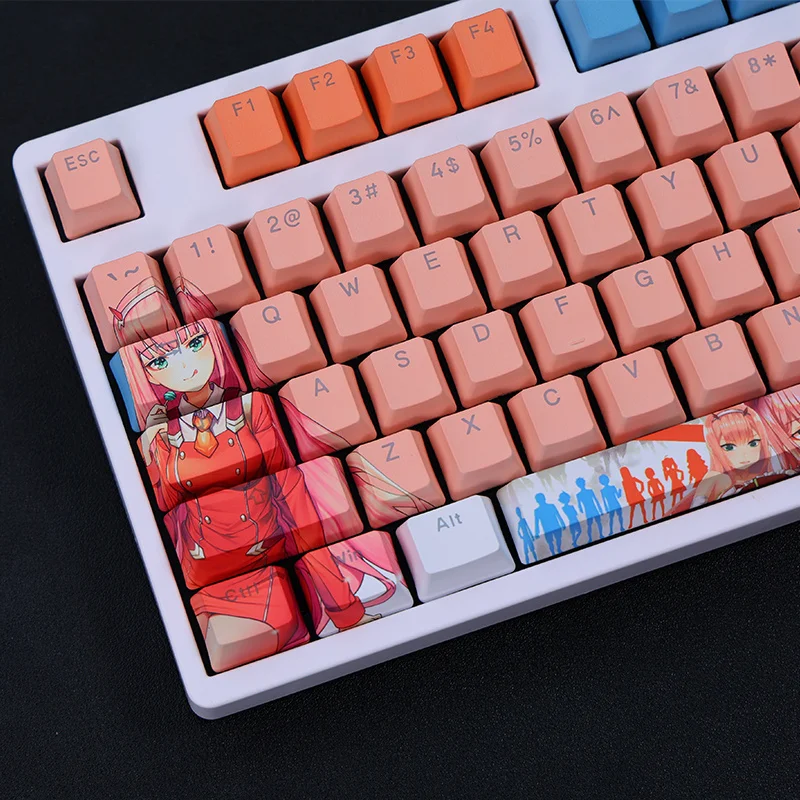 1 Set PBT Dye Subbed Keycaps Two Dimensional Cartoon Anime Gaming Key Caps OEM Profile Backlit Keycap For Darling in the FranXX