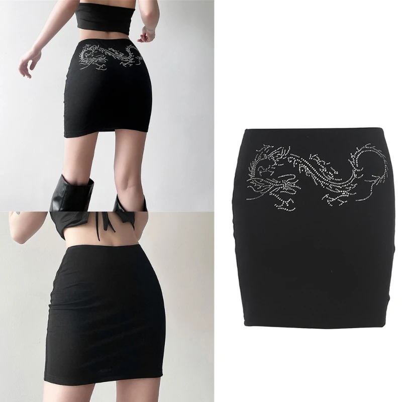 

Women Rhinestones Short Wrap Skirt Hot Girls Summer Casual Pencil Skirt Sexy High Waist Bodycon Mini Skirt Rave Party Clubwear