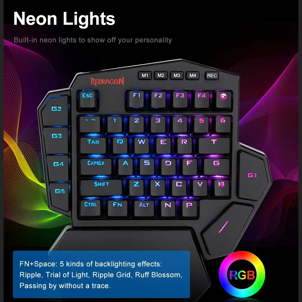 REDRAGON-Teclado mecánico con cable para juegos DITI K585 RGB, 42 teclas, una mano, USB, interruptor azul, 42 teclas, Gamer para ordenador, PC, portátil