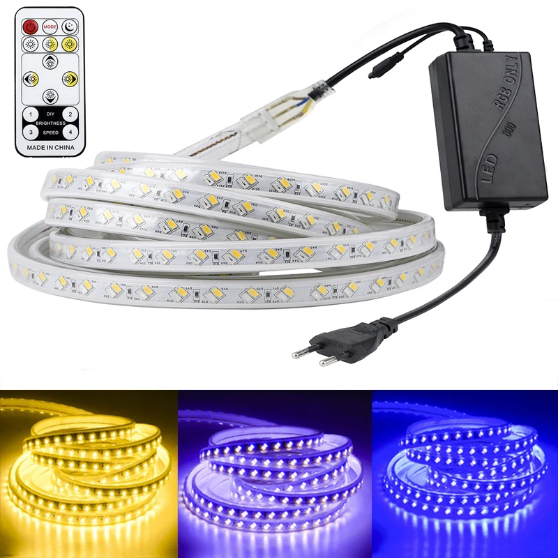 AC220V LED Strip Warm White + White Outdoor Waterproof Flexible SMD 5630 LED Tape Light Strips Dimmable Ribbon for Room 15m 20m