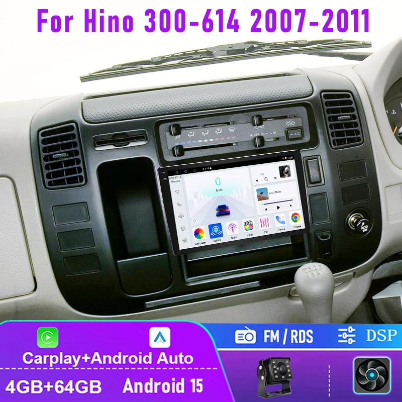 

10" 4+64GB For Hino 300-614 2007-2011 24V Car Radio Wireless CarPlay Android FM GPS BT Head Unit Steering Wheel Control