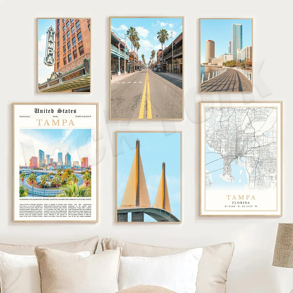 Tampa Florida Print, Tampa Map Art, Tampa Florida Poster, Tampa Art Photography Travel Poster Print for Home Wall Decor