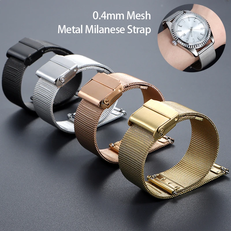 Image of 18mm 20mm 22mm Edelstahl-Armband 0,4mm Mesh-Metall-Milanese-Uhrenarmband Schnellverschluss-Ersatzarmband Sport-Armband