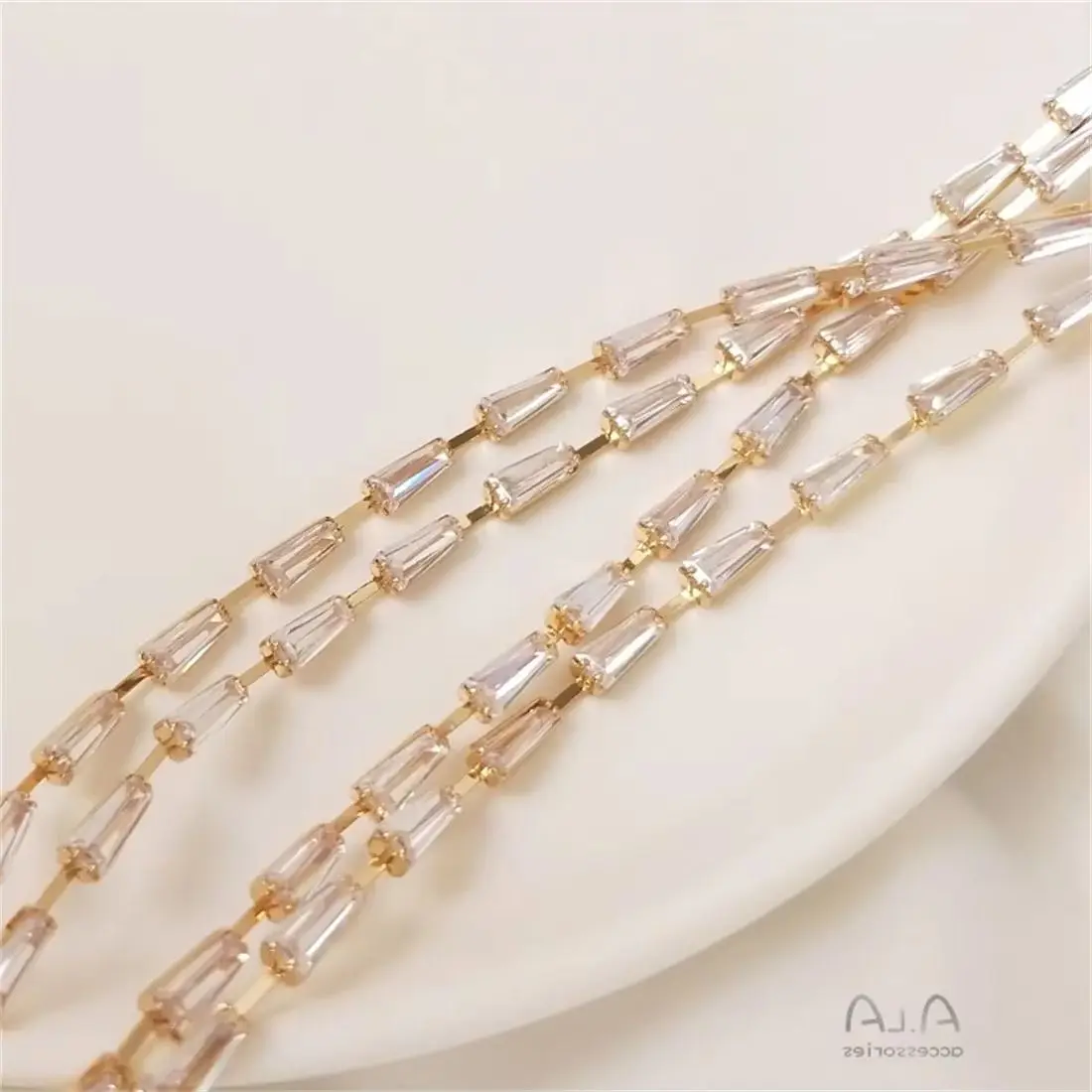 14K Gold-Color Austrian T Square Zircon Claw Chain T-shaped Rectangular Accessories DIY Bracelet Jewelry Earrings Material B622