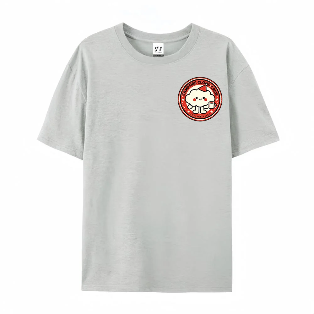Women Camping Club Graphic T Shirt Cute Campfire Print Gray Short Sleeve Casual Crew Neck Outdoor Summer Top Nature Lover Shirt