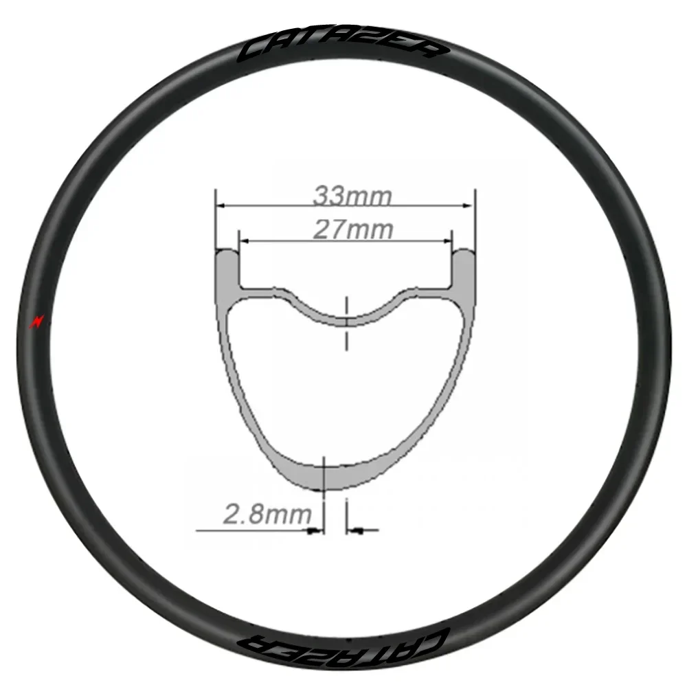 CATAZER 27.5er 29er MTB Carbon Rim 33X30mm Bicycle Tubeless Carbon Rim Clincher Tubeless for Carbon XC Wheels