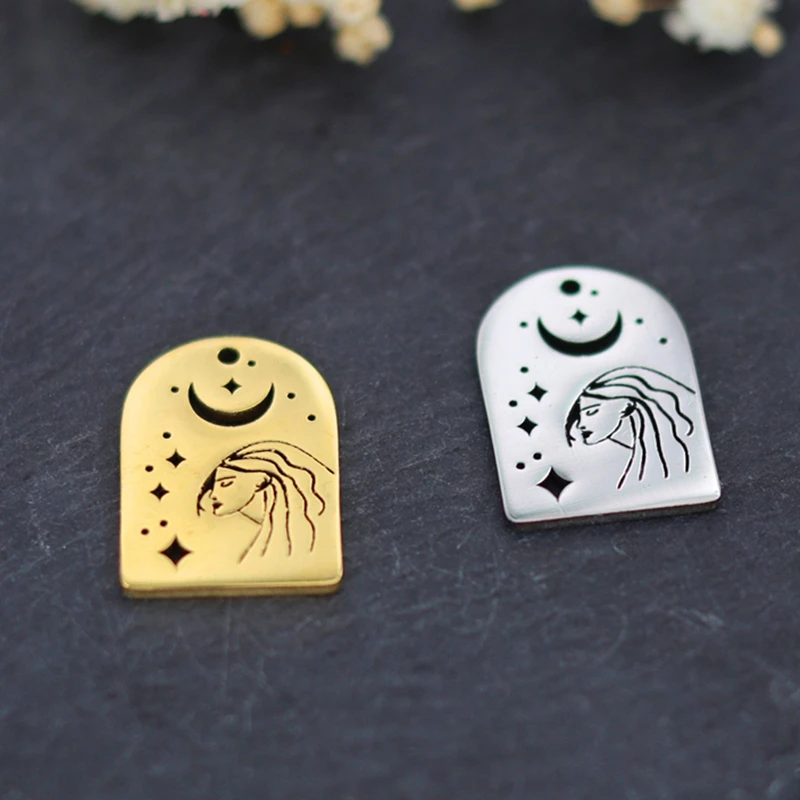 3pcs Skyfull Star Moon Girl Arch diy Accessories Charms for Jewelry Making Vintage Bracelets Necklace Stainless Steel Pendant