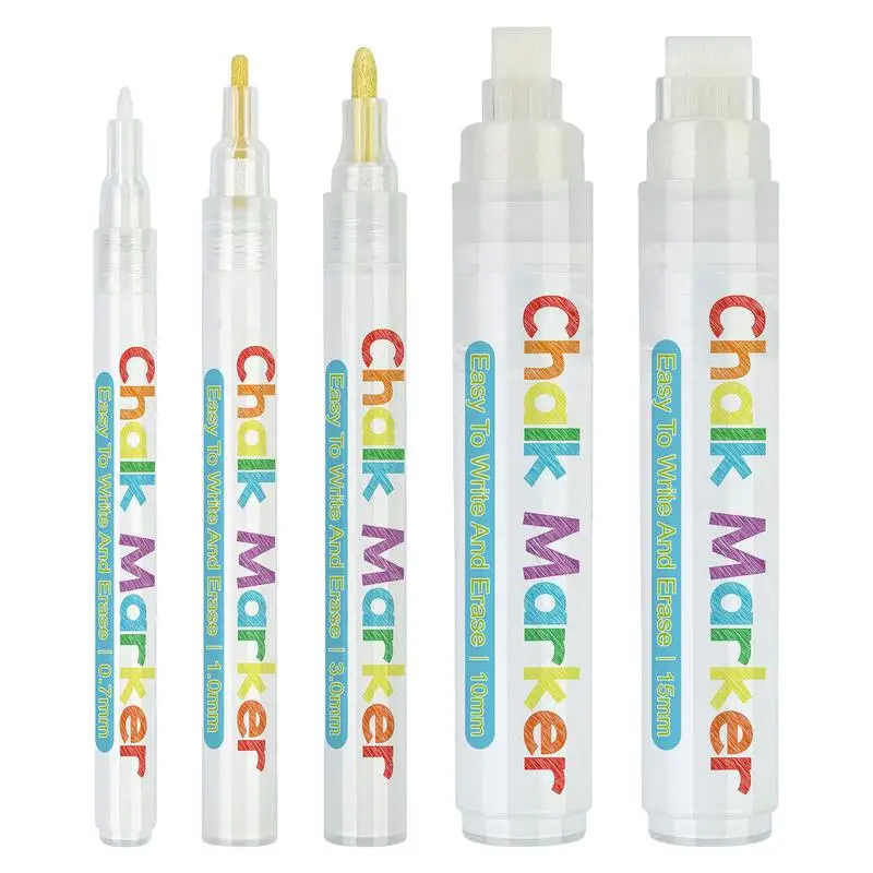 

White Chalk Markers 5Pcs Drawing Marker Pens Erasable Chalkboard Pens For Chalkboard Blackboard Window Bistro Car Glass Board