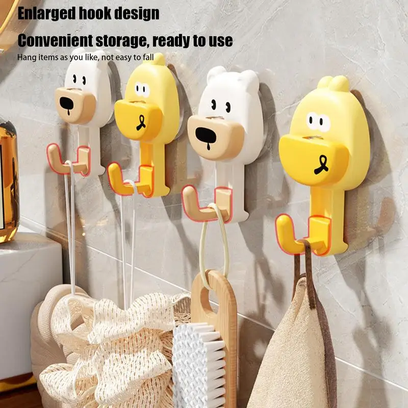 Cute Suction Cup Hooks Cartoon Hook Bathroom Multi-Purpose Suction Hooks Clothes Hook Traceless Removal Waterproof For Kitchen