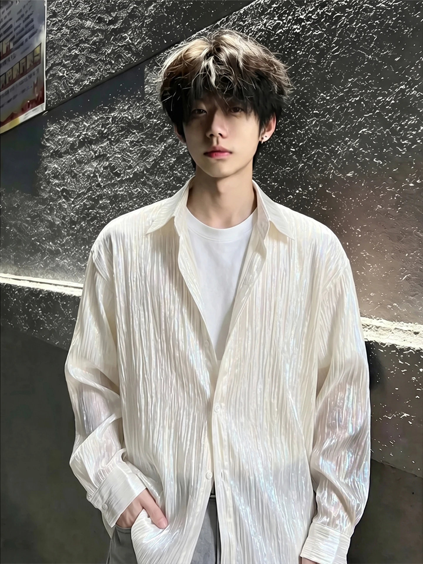Korean Lazy Style Long Sleeve Ice Silk Men's Summer Lightweight Breathable Drapey Sun Protection Shirt Casual Loose Fit Shirt