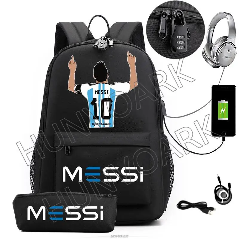 Messi Backpack Casual Business Women Men Computer School Bag 15.6 Inch Laptop Bag Back Light Anti theft Travel Mochila Infantil