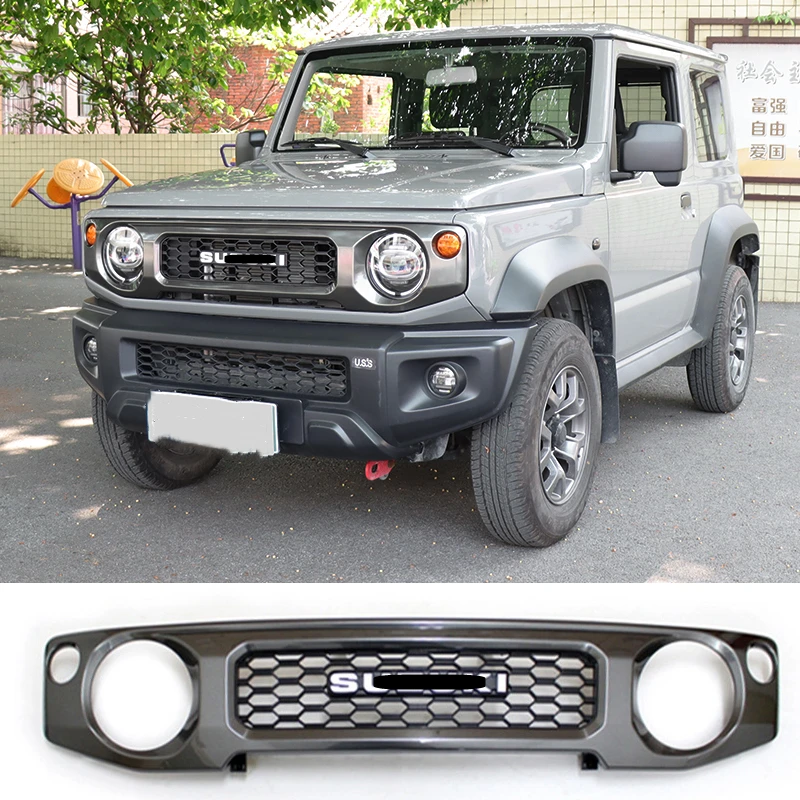 For Suzuki Jimny JB64 JB74 2019 2020 2021 2022 2023 2024  Front Grill Racing With LED Lamp Car Kidney Grille Mesh Black Cover