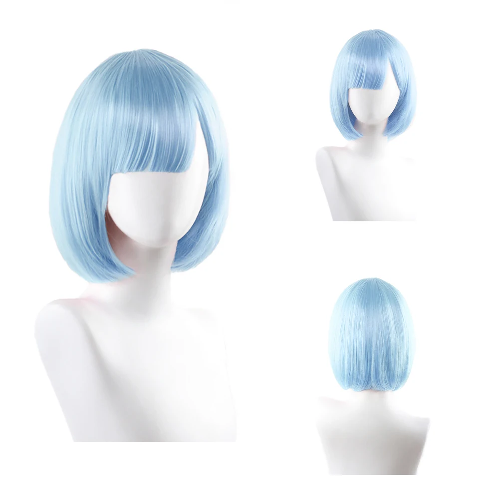 Anime Ram Rem Cosplay Synthetisch haar 12 inch Roze en blauw Kort steil haar Stage Performance Dagelijkse pruik Natura Hittebestendig