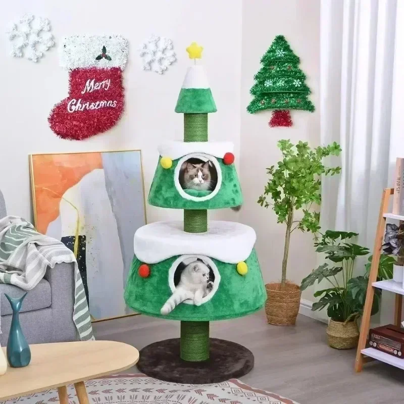 

Christmas Cat Climbing Frame Cat Tree Integrated Snowman Pet Climbing Frame Dog Toy Cats Scratch Pole Toy