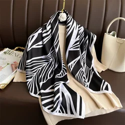 90*90cm Square Luxury Brand Women Scarf Silk Striped Print Designer Hijabs Female Neckerchief Scarves Wrap Headband Bandana