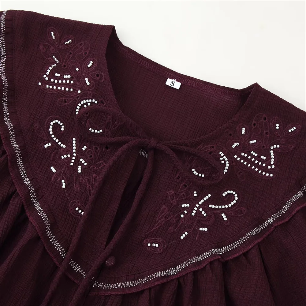 Vêtements à la mode pour femmes, tempérament ample et décontracté, chemise simple brodée de perles à manches longues, nouvelle collection automne et hiver