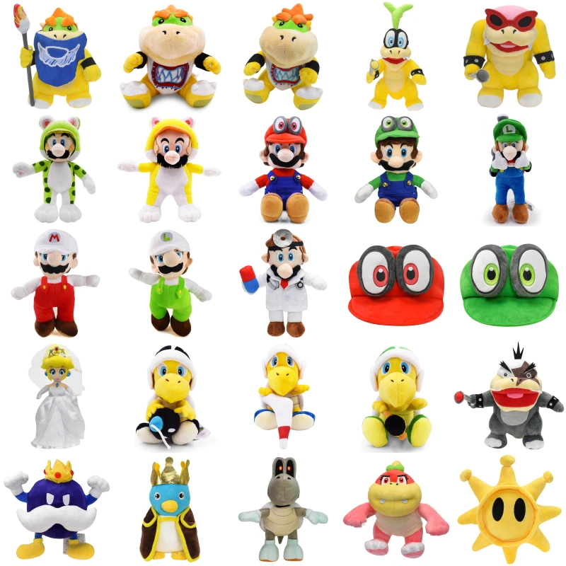 

Kawaii Mario Bros Cappy Hat Bowser Jr. Iggy Dry Bones luigi Koopa Troopa Plush Toys Roy King Bob-omb Morton Peluche Dolls