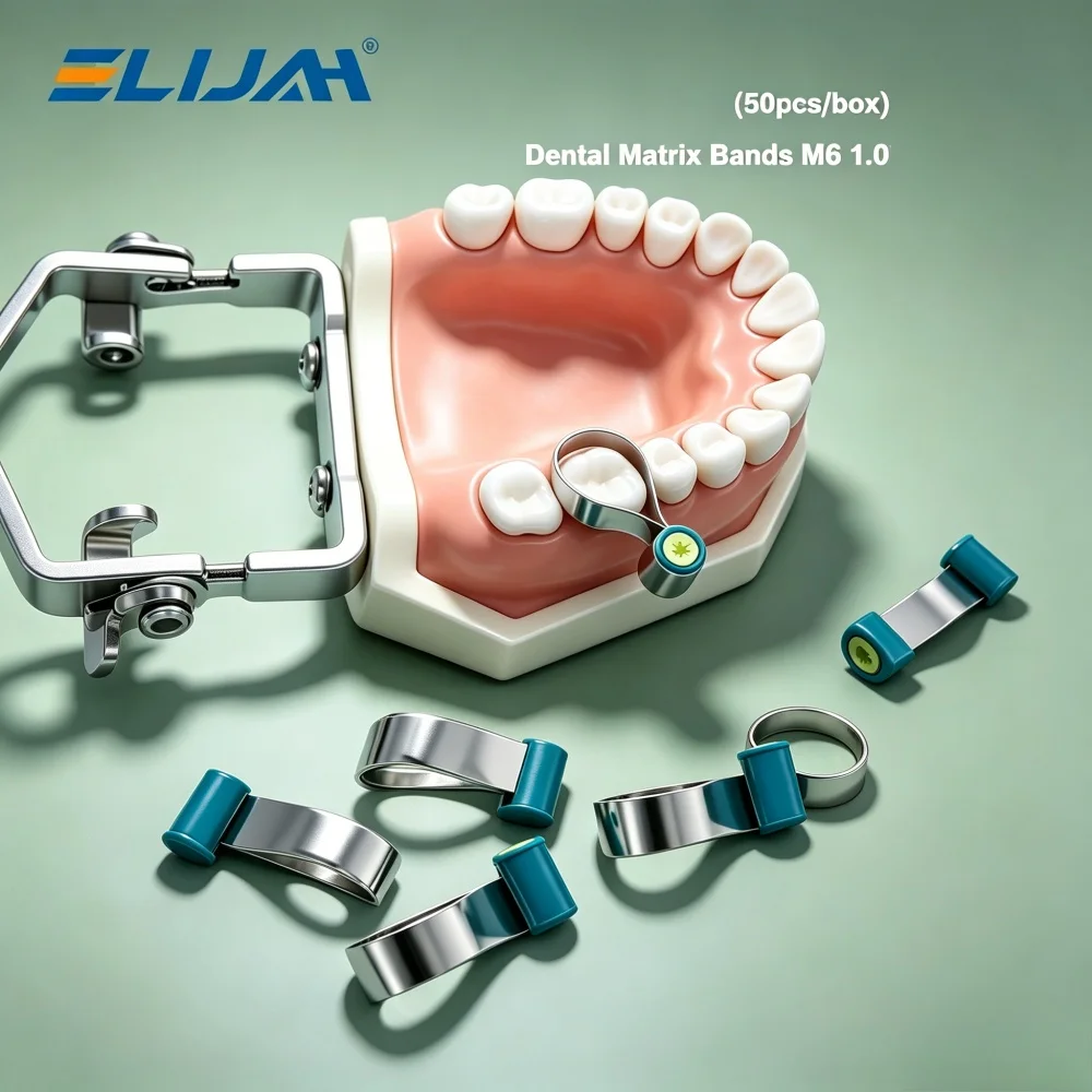 

ELIJAH Dental Steel Matrix Bands 50Pcs Box Bulk Pack M6 1.0 Autoclavable & Reusable for Composite Resin Filling & Core Build-up