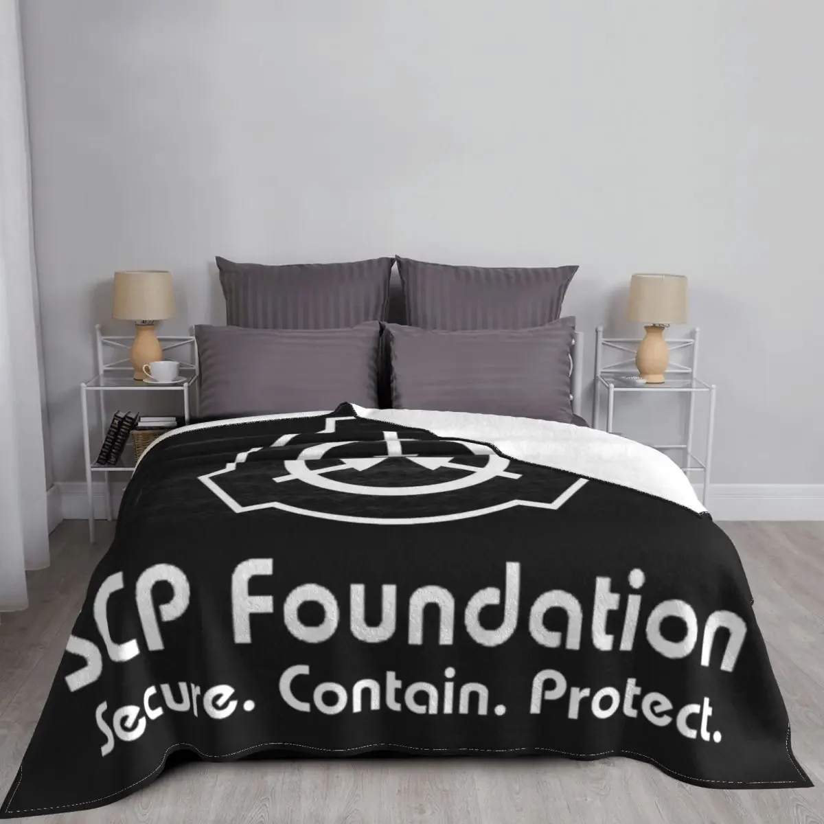 SCP Secure. Contain. Protect (Black) Throw Blanket Soft Plush Plaid Decorative Sofa Fluffy Softs Hair Blankets