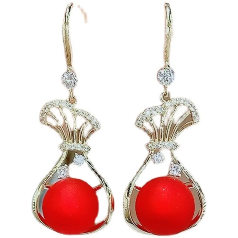 2022 New Fashion Oversized White Pearl Drop Earrings for Women Hollow Vase Shape Zircon Wedding Earrings Jewelry Gift