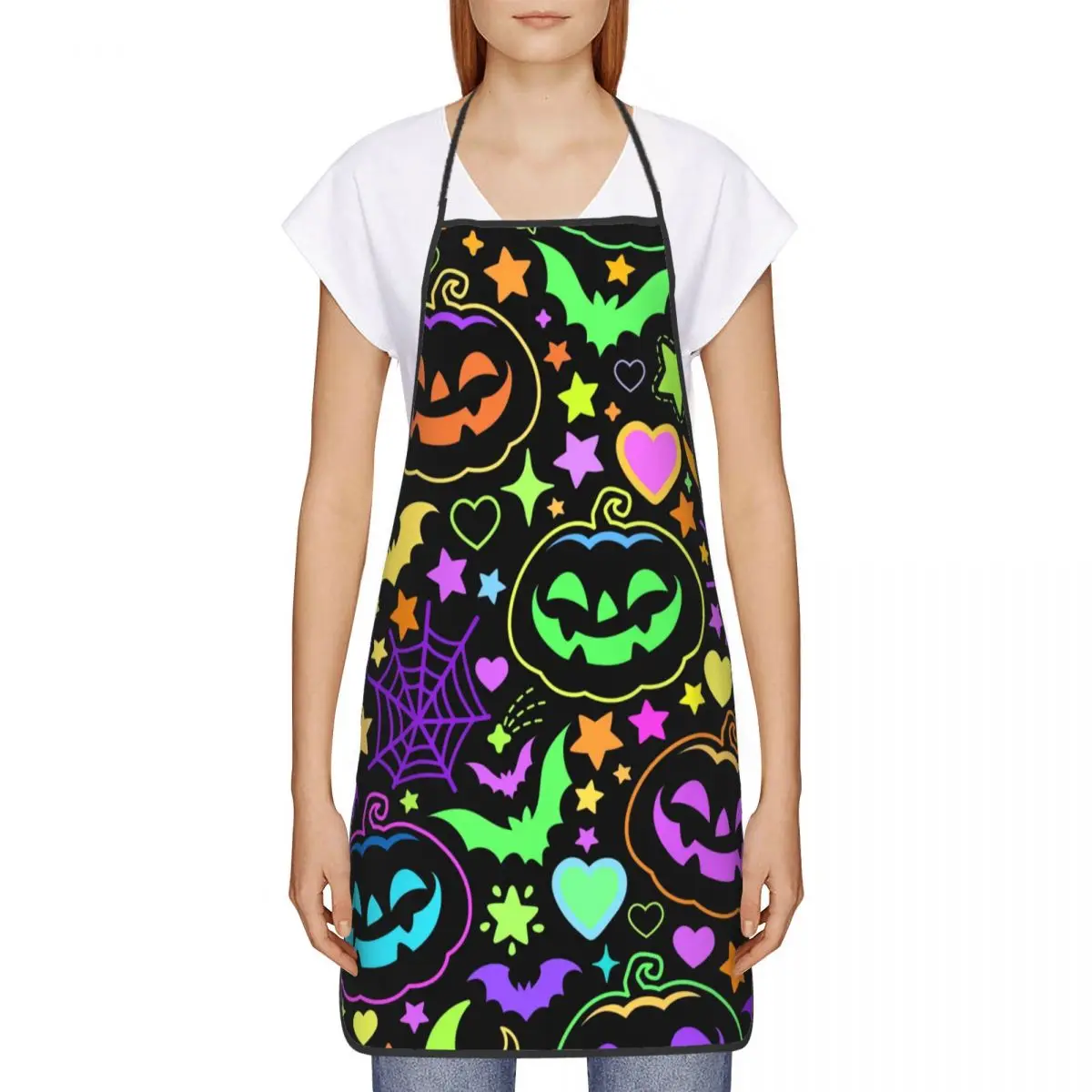 Custom Unisex Halloween Pumpkins Spider And Bats Bib Apron Adult Women Men Chef Tablier Cuisine for Cooking Kitchen Gardening