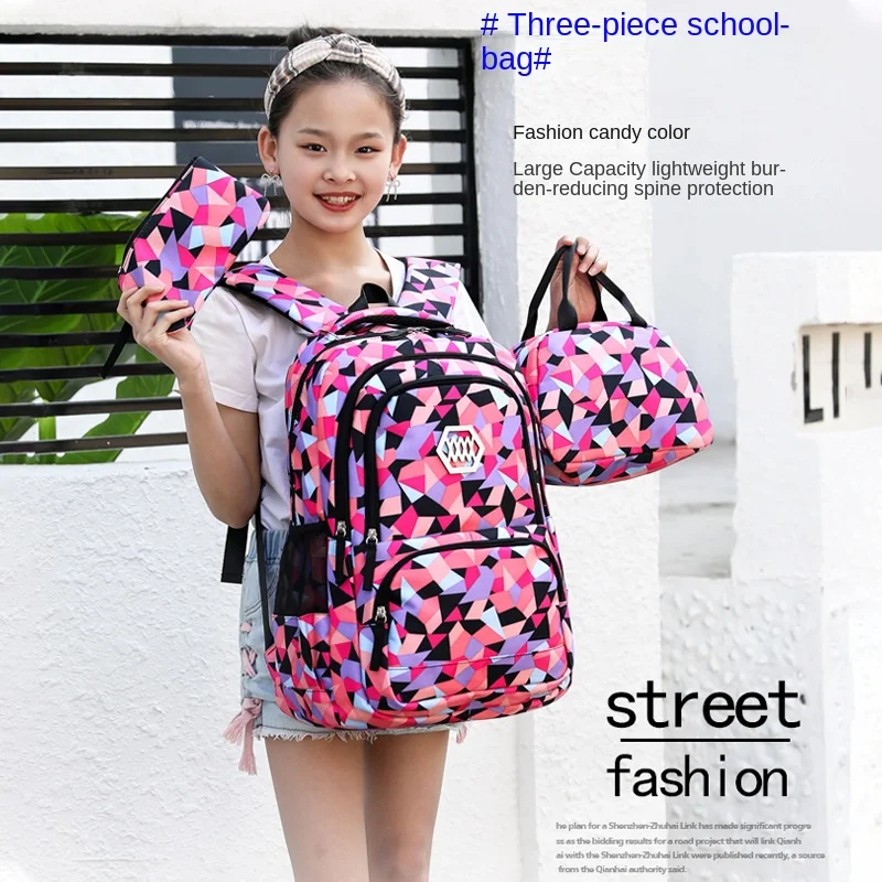 School Bags For Girls Big Capacity Waterproof Nylon Children Book Bags Kids Lightweight Backpacks Lunch Box Bags Mochila