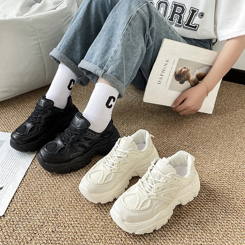 

2024New Women Thick Sole Fashion Sneakers Breathable and Casual in Summer Vulcanized Loafers platform increase height shoes