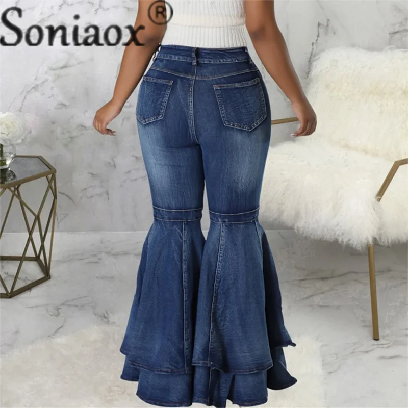 Camadas de emenda feminina, calça jeans larga, confortável, cintura alta, calça jeans feminina, casual stretch, moda