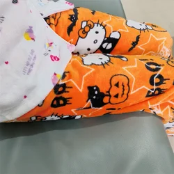 Halloween Hello Kitty Pajama Pants Sanrio Anime Fleece Double Elastic Fabric Soft Trousers Women Cartoon Birthday Gift