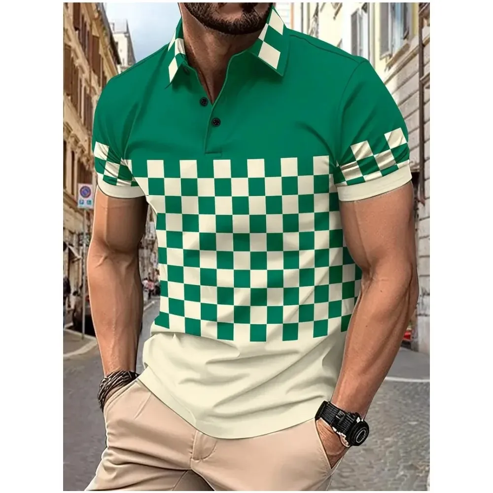 2024 Fashion Polo Shirt New Men Polo Shirt Short Sleeve Polo Shirt Striped Casual Business Polo Shirt Tops Mens Summer Clothing