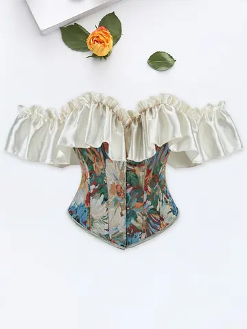 महिलाओं के लिए पफ स्लीव्स और फ्लोरल एम्ब्रॉयडरी के साथ एलिगेंट लेस ट्रिम्ड कॉर्सेट टॉप विंटेज स्टाइल बॉडी शेपिंग ब्लाउज़ 8 best sales कोर्सेट पुष्प - №6