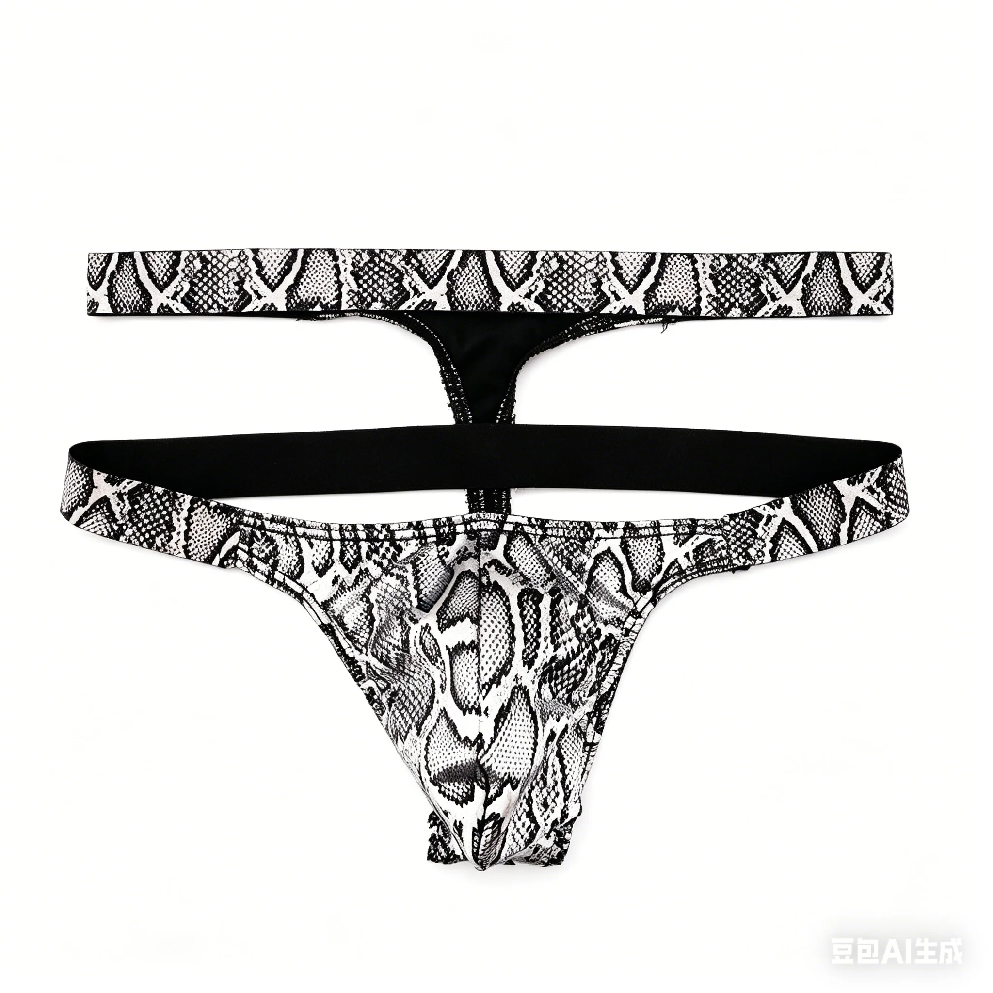 Men Snake Print T-Back Thong Sexy G-String with Harness, Faux Python Skin Erotic Lingerie Gays Erotic U Pouch Open Butt G-string