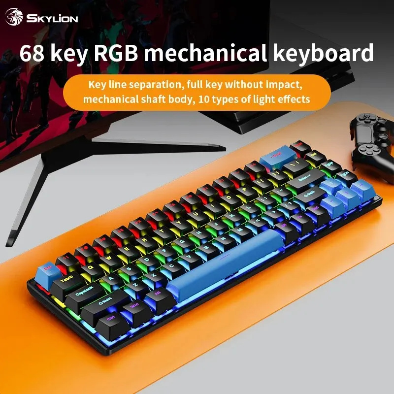 SKYLION K68 Wired Mechanical Keyboard 10Kinds of Colorful Lighting Gaming and Office For Microsoft Windows and