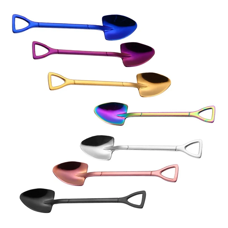 Creative Stainless Steel 304 Small Shovel Spoon Design Gold-Plated Tableware Coffee Spoon Ice Cream Soup Honey Spoon Delicate St