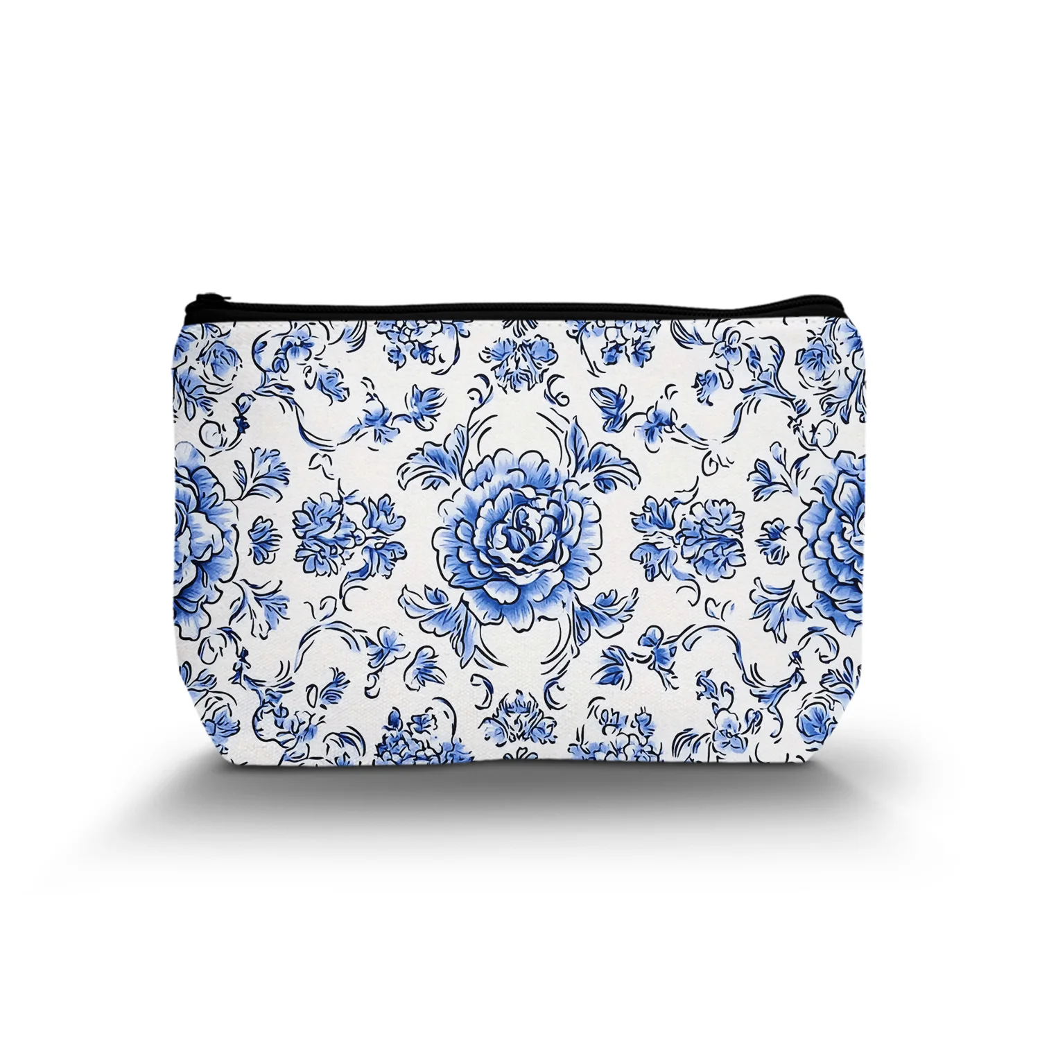 1 Pc Vintage Blue Floral Pattern Cosmetic Bag For Women Multifunctional Travel Makeup Organizer Portable Friend Home