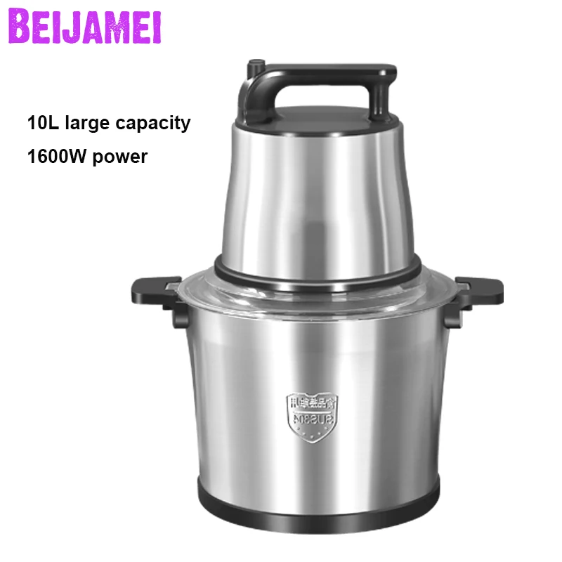 

BEIJAMEI 10L Electric Vegetable Food Mincer Chopper Commercial Meat Grinders Machine Large Capacity Auto Pepper Mixer Blender