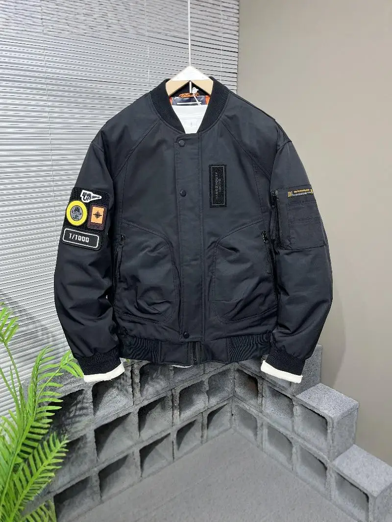 

Мужская зимняя куртка-бомбер в американском стиле с бейсбольным воротником, новая модная теплая хлопковая одежда для мужчин