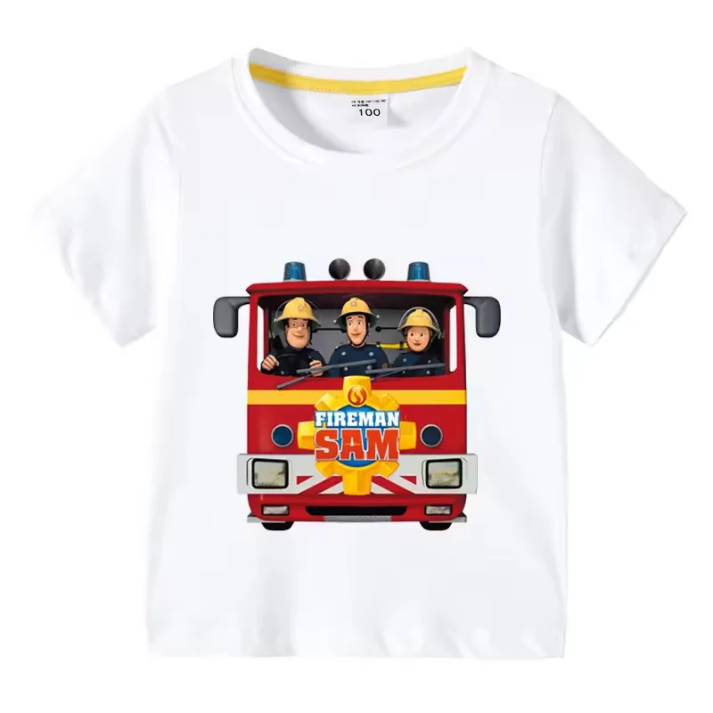 Lustiges T-Shirt mit Cartoon-Motiv von Feuerwehrmann Sam für Kinder, Sommer, 3 bis 10 Jahre, Oberteile für Mädchen und Jungen, tolles Freizeit-T-Shirt. – Detail 9