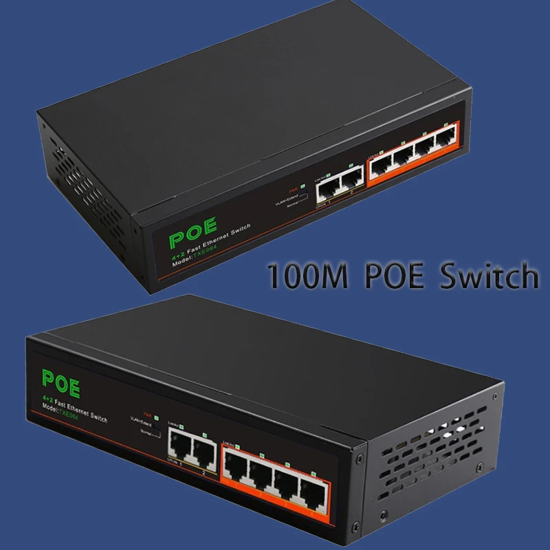 RJ45 Hub RJ-45 LAN محول لعبة 100Mbps POE التبديل الإنترنت الفاصل محول إيثرنت محول الشبكة 2 منافذ الإرسال + 4 منافذ 100 متر