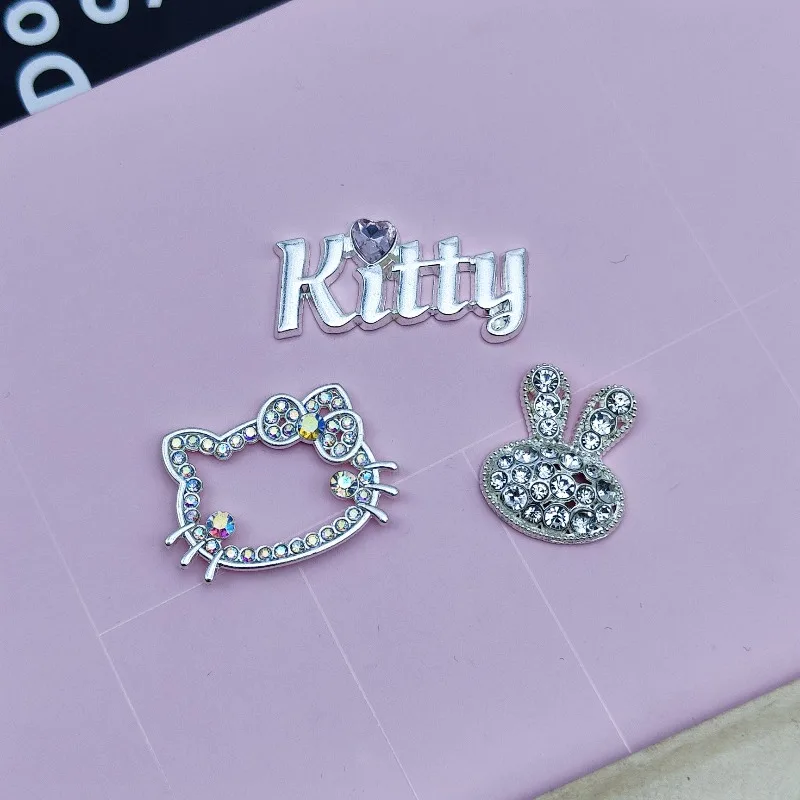 

10pcs Hello Kitty Alloy Full Diamond Cute Rabbit Letter Brand Accessories Hair Accessories Phone Case Handmade Women Decoration