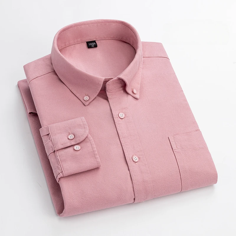 Fashion 100%Cotton Casual Long-Sleeve Shirts for Men Oxford Striped Plaid Tops Slim Fit Formal Shirt White Black Office Clothes