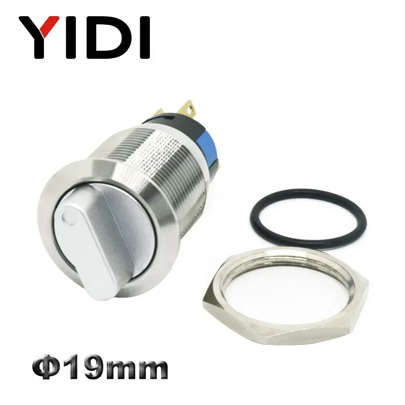 YIDI 19mm Metal Selector Rotary Switch 2 3 Position Push Button Switch 1NO1NC DPST Knob Switch Latching ON OFF with Harness