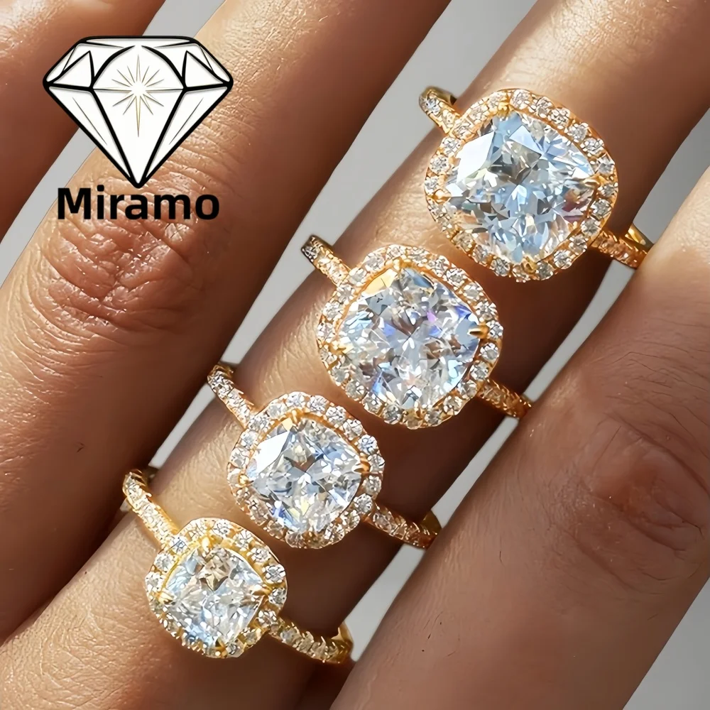 0.8-6Ct Cushion Cut Moissanite Solitaire Rings Sugar Cube Halo Band Ring S925 Sterling Silver Wedding for Women with Certificate