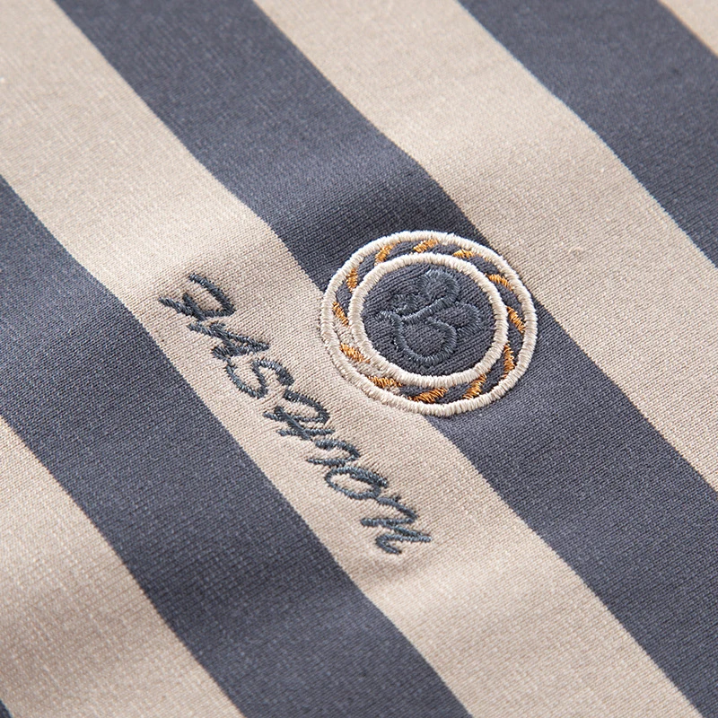 Autumn and winter new striped long sleeve plus fleece thick T-shirt men's business lapel men's polo shirt warm