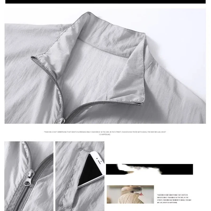 New Sunscreen Men\'s 2024 Splicing Stand Collar Printed Letter Zipper Pocket Fashion Solid Versatile Loose Long Sleeve Jackets