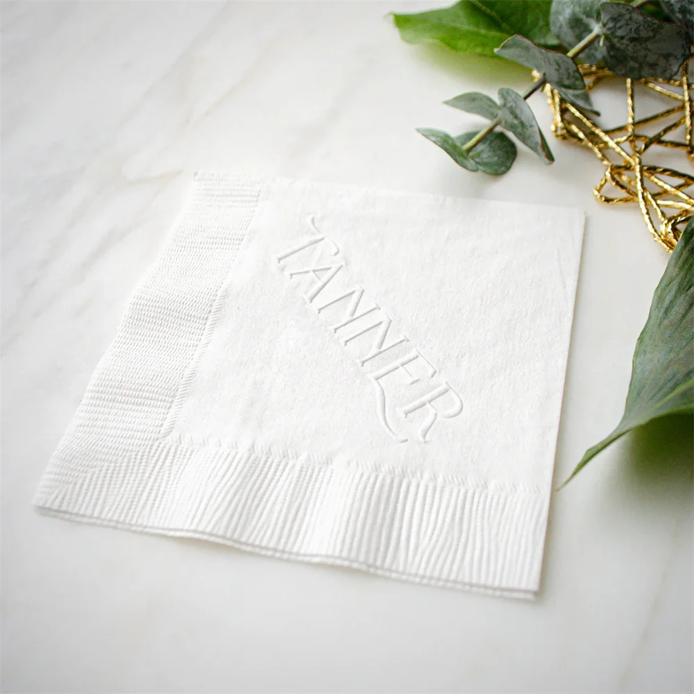 50PCS Embossed Last Name Wedding Napkins, Custom 3 Ply Cocktail Napkins, Engagement Party, Rehearsal Dinner, Housewarming Party,